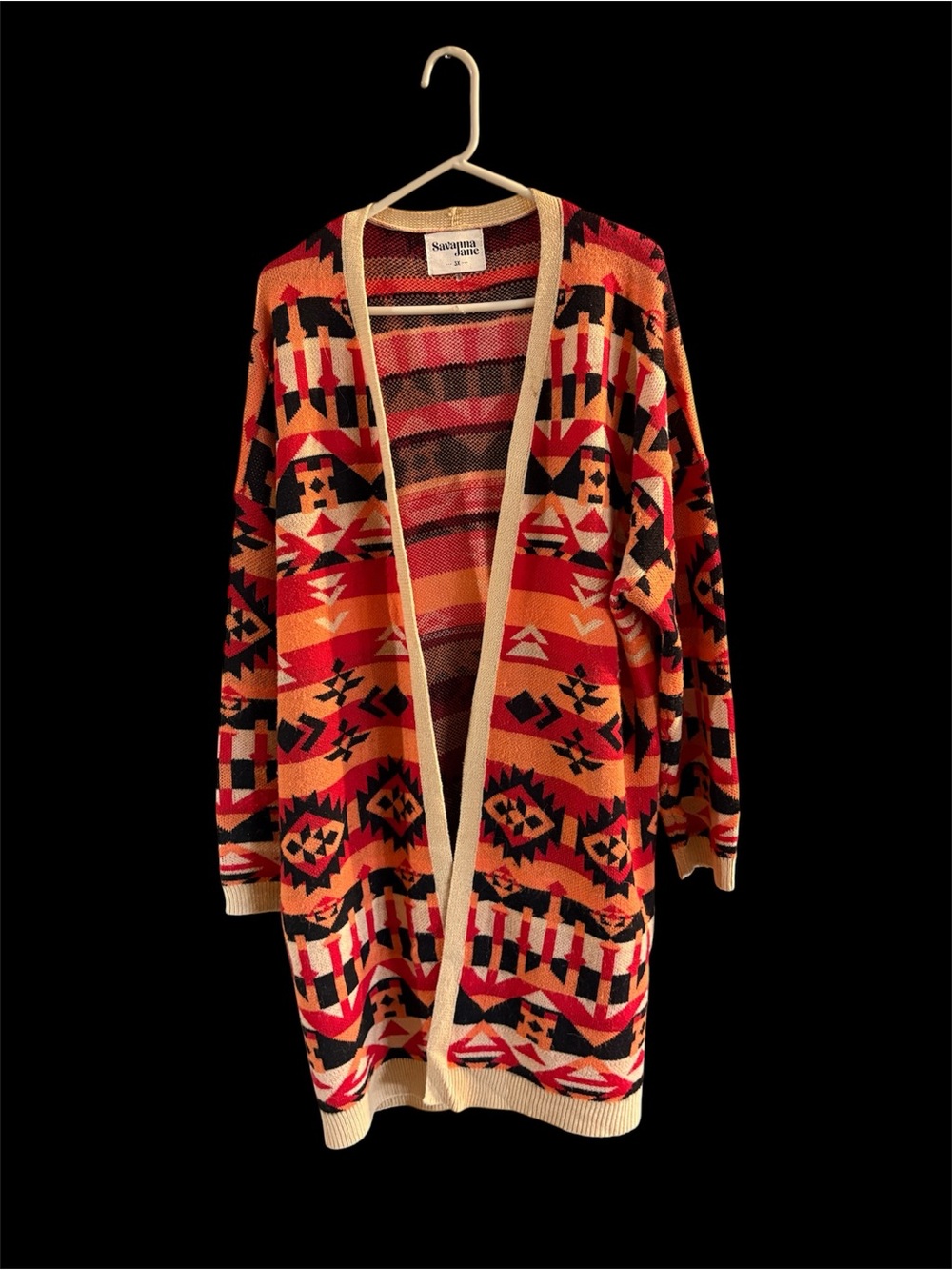 Savanna Jane Women's Open Long Line Aztec Cardigan Sweater Size 3X
